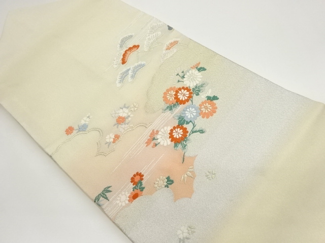 綴れ雲に松・花々模様織出し名古屋帯